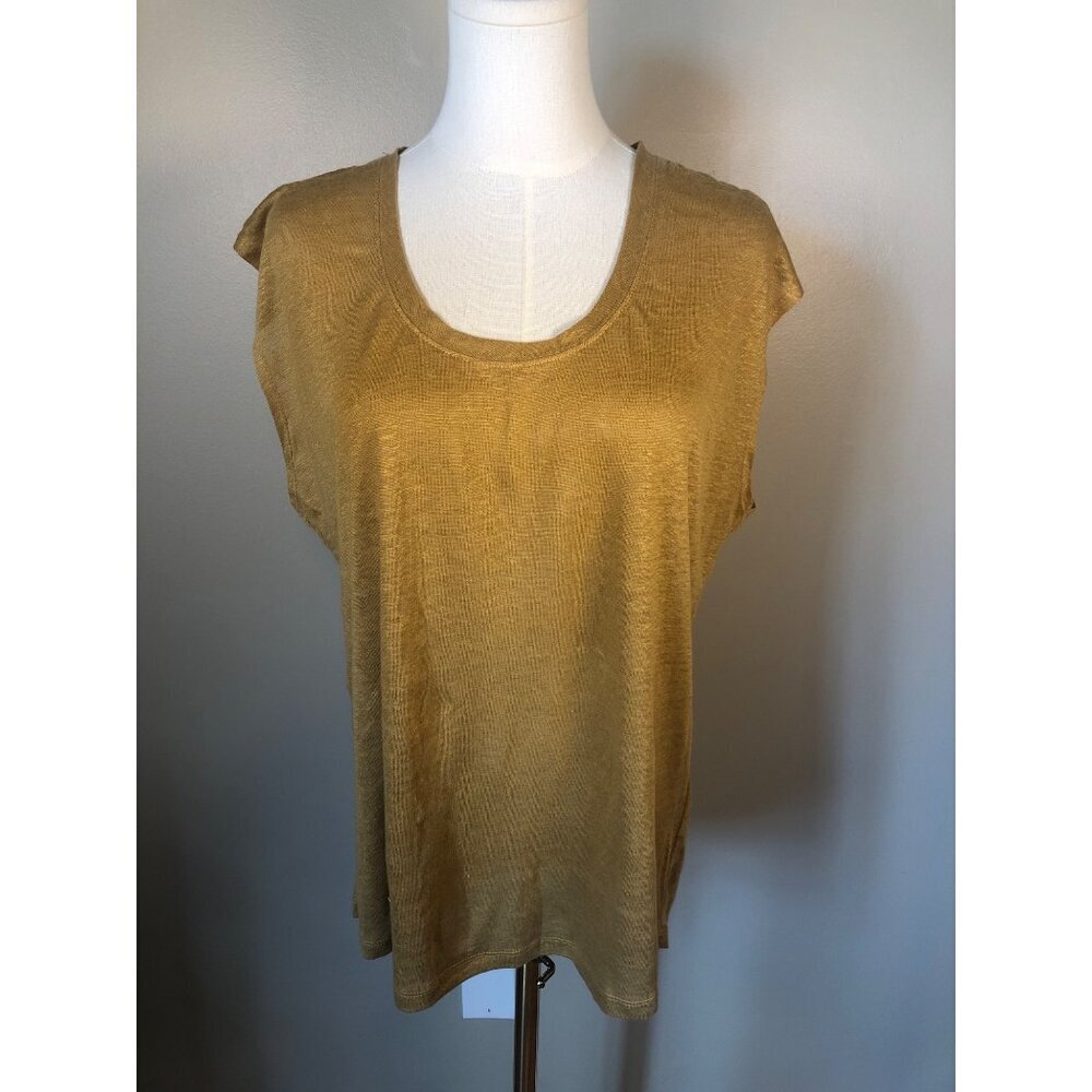 NWT Tahari 100% Linen Sleeveless Relaxed Fit Brownish Gold Tank Size L